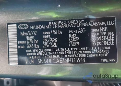 2022 Hyundai Tucson Sel z USA, uszkodzony, nr VIN 5NMJFCAE7NH135918